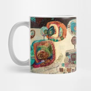 Homage 1 in warm tones, orange, turquoise Mug